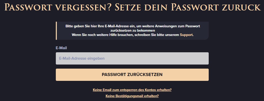 CasinoRex Passwort zurücksetzen